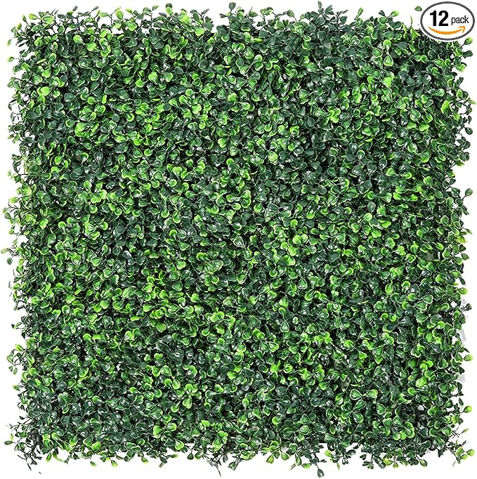 Sunnyglade 12 Pieces 10“x10“ Artificial Boxwood Panels Topiary Hedge Plant, Privacy Hedge Screen Sun Protected Suitable for Outdoor, Indoor, Garden, Fence, Backyard and Decor (10in x 10in)
