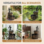 Magshion 27" Tall Outdoor Barrel Pump Water Fountain, 2-Tier Soothing Cascading Waterfall Feature with Electric Recirculating Pump, Garden Decor for Outside Patio, Yard, Porch or Landscape, Bronze