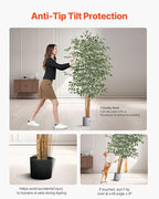 VEVOR 6FT Artificial Ficus Tree with Black Pot, Tall Faux Ficus Plant with Natural Wood Trunk and Realistic Green Leaves, Indoor Fake Silk Tree for Home, Office, Living Room, or Corner Décor