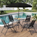 TAVATA Patio Dining Set with Umbrella, Patio Table and Chairs Set with Round Glass Table, 4 Folding Chairs, 6 Piece Outdoor Furniture Sets for Garden, Lawn, Backyard, Deck (Black)