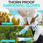 HANDLANDY Long Gardening Gloves for Men & Women, Thorn Proof Rose Pruning Gloves Leather Gauntlets Garden Glove Yard Work Glove (Teal Green, X-Small)