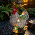 mocosa Solar Garden Statues Gray Rooster and LED Lights Birthday Gifts for Women Mom Grandma Solar Outdoor Cat Decor for Outside,Outdoor Solar Lights for Yard, Garden and Patio, Unique Gift for Women