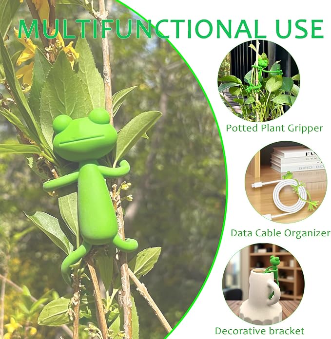 6PCS Frog Plant Stand for Small Potted Plants - Cute Green Flower Pot Support, Stable Plant Climbing Hugger for Succulents, Indoor & Outdoor Garden Decor, Vine Traction Fixture