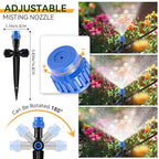 Meonum 65FT Greenhouse Watering System, Quick Connector Hanging Plant Watering System Automatic Mist Irrigation Kit with 1/4'' Blank Tubing, Two way Faucet Connector, Adjustable Misting Nozzle(2 Pack)