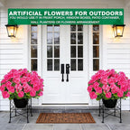 TURNMEON Artificial Geraniums Flowers for Outdoors Summer Decoration, 4 Bundles Fake Flowers Silk Pink Flowers UV Resistant No Fade Faux Plants for Planter Gardens Table Porch Indoor Cemetery Decor