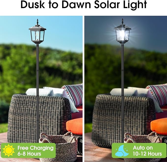 Greluna Solar Lamp Post Light Outdoor, Cool White, IP45 Waterproof Solar Post Lights Outdoor, Pole Lights Decorative Lamp for Yard Garden Patio Lawn Pathway Driveway Front/Back Door 2 Pack