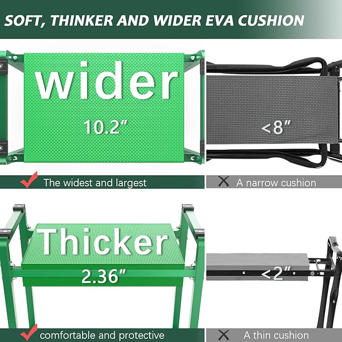 FLINTER Wider Garden Kneeler and Seat, Heavy Duty Thick Gardening Bench for Kneeling and Seat - Garden Kneelers for Seniors, Gardening Stools for Women, Grandparents, Gardeners, Green