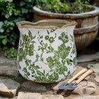 Dosayes Rustic Ceramic Planter, 6 Inch Tuscan Vintage Flower Pot with Drainage, Farmhouse Garden Pot for Indoor Plants, Kitchen & Garden Tuscan Decor, Plant Lover Gift (Green)