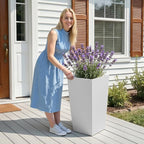 VEVOR 30 inch Tall Planters for Outdoor Plants Set of 2, White Tall Planter for Indoor Plants, Modern Large Planters for Front Porch Patio Balcony, Plant Container Flower Pots with Built-in Drainage