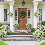 Artificial Geranium Flowers for Outdoor Decoration, 6 Bundles UV Resistant Silk Geranium Fake Plants Faux Flowers for Front Porch Garden Patio Window Box Outside Indoor Decor (White)
