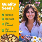 HOME GROWN 90,000+ Wildflower Seeds Mix 3oz 24 Varieties Non-GMO Perennial Flower Seeds for Planting Outdoors Butterfly & Pollinator Flower Mix Attract Bees Birds & Hummingbirds