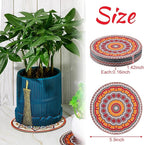 Nuanchu 6 Pieces Boho Plant Coasters 5.9 Inch Rubber Absorbent Non Slip Plant Pot Mats for Gardening Indoor Outdoor Round Bohemian Mandala Decorative Plants Saucers for Table Floor Protection Home