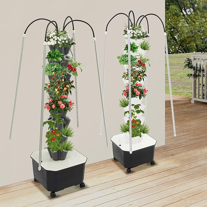 Hydroponic Growing System Herb Garden, 40 Pods Smart Indoor Gardening System w/Grow LED Light Full Spectrum & Water Circulation, Hydroponic Tower Plants Germination Kit for Herbs, Vegetables (White)
