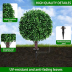 Artificial Boxwood Topiary Ball Tree Set of 2, UV Resistant Artificial Outdoor Shrubs with Spike, Decorative Evergreen Fake Topiary Bushes Plant for Front Porch Garden