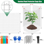 30Pcs Garden Plant Protector Cage 12''x12'', 10 Set Metal Wire Protectors for Plants, Protection Cages with Stakes Nylon Ties, Animals Barrier to Keep Chicken Rabbit Away from Plants Flower Vegetables