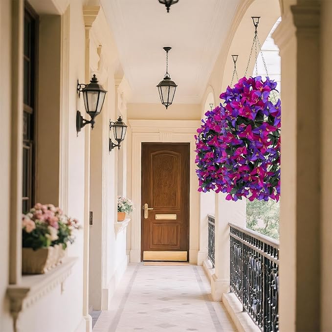 Artificial Flowers for Outdoors Fake Purple Fuchsia Bougainvillea Hanging Flower Decoration, 2Pcs Realistic Faux Silk Plants Long Trailing Vines, Spring Decor for Porch Patio Balcony Planter Yard