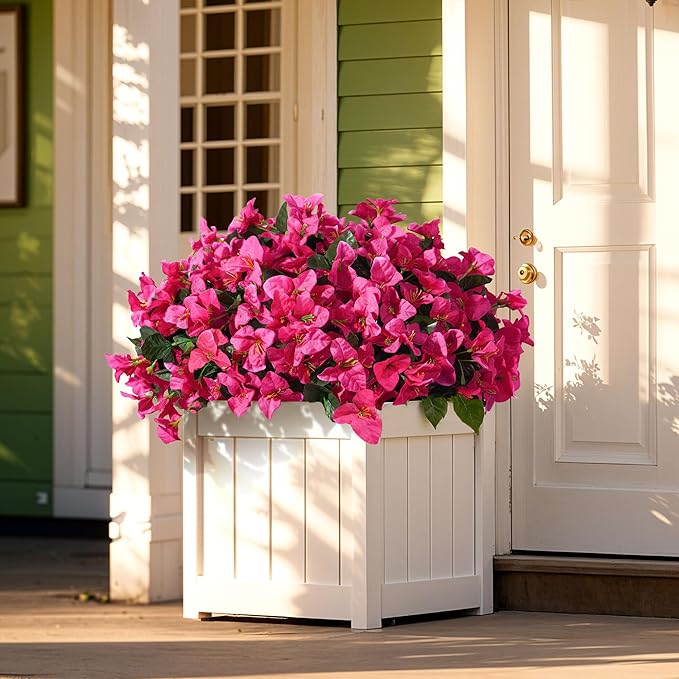 INSPRING Faux Bougainvillea Artificial Flowers for Outdoors Summer Outside Decor, 4 Bundles UV Resistant Realistic Fake Plants Silk Flowers for Porch Patio Window Outdoor Planter Garden Home, Hotpink