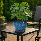 Deep Dream 8 Inch Plant Pots- Ceramic Pots for Plants with Drainage Hole and Saucer, Large Planter Pot for Indoor Plants Outdoor Decor, Blue