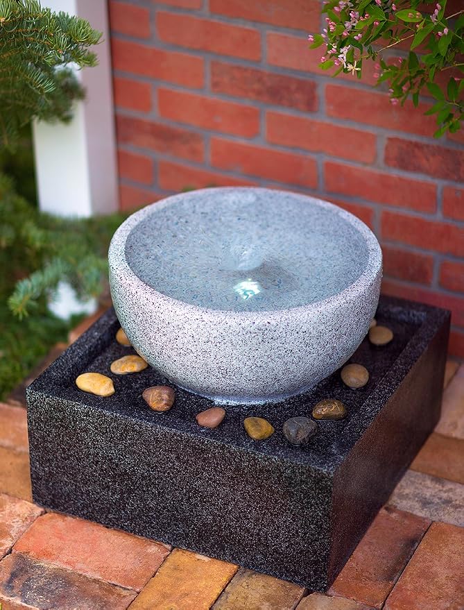 Tenaya Granite Vortex Fountain w/LED Lights: Stylish Whirlpool Water Feature. Hand-Crafted Modern Design, Adjustable Pump. HF-V01-14LT by Harmony Fountains