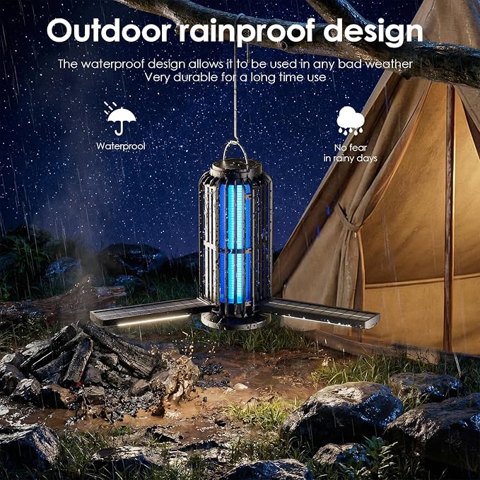 TYPEC Solar Bug Zapper, 3 Solar Charging Panels, 4200V Mosquito Zapper, Auto On/Off LED Light, IP67 Waterproof, USB-C & Solar Powered, Indoor Outdoor Insect Killer for Yard Patio Garden-Dark Gray