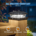 NIORSUN Solar Post Lights Outdoor, Fence Post Solar Lights Cool White, Waterproof, Garden Patio Fence Deck Decor, 4x4 Posts Cap Wood Vinyl, Black 16 Pack