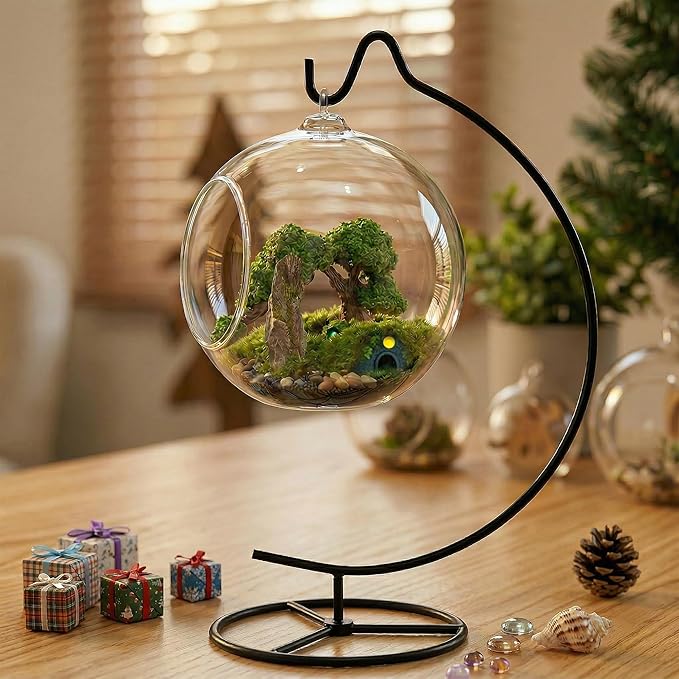 DIY Glass Globe Terrarium-Style Decor Kit, 11-Piece Mini Micro Landscape Ornament Set for Desk, Home & Office- Thoughtful Indoor Gift for Home & Office Decor