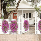 Artificial Hanging Flowers for Outdoors Spring Summer Decoration, 8PCS UV Resistant Silk Fake Hanging Plants for Patio Porch Front Yard Window Garden Indoor Decor(Purple,8PCS)