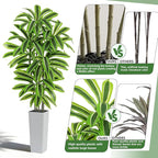 Artificial Yellow Dracaena Tree - 7FT Tall Fake Plants with White Tall Planter - Artificial Plants Indoor Floor Plant in Pot - Large Tropical Fake Yucca Potted Tree for Home Office Living Room Decor