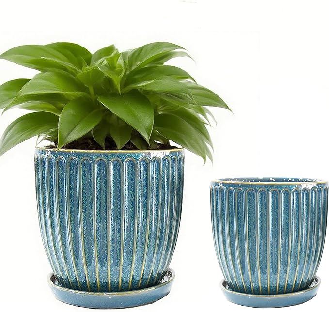 5+6 inch Ceramic Plant Pots Set of 2 with Drainage Hole, Flower Pots Planters Pots for Indoor Plants, Flower Pots for Indoor/Outdoor Plants - Succulent, Snake Plant, Money Tree, Basil Planter
