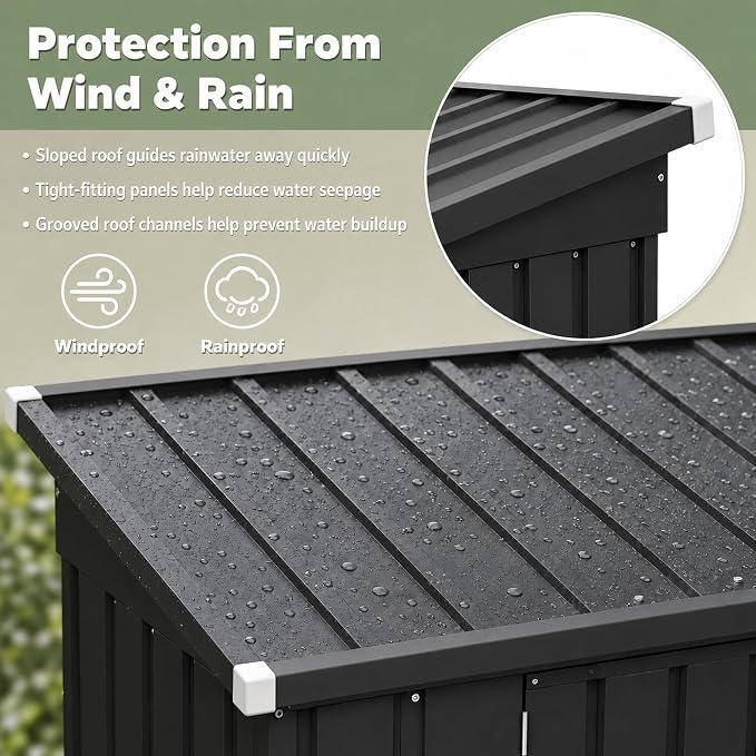5x3 FT Outdoor Storage Shed, Metal Tool Shed with Sloping Roof and Lockable Door, Waterproof Garden Shed for Backyard, Patio, Lawn and Outdoor Storage, Black