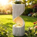 30" H Outdoor Water Fountain with LED Light, S-Shaped Modern Curved Outdoor Fountain, Spiral Column Fountain, Decorative Waterfall Feature with Flat Top Plant Display for Garden, Patio Decor
