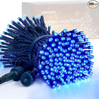 JMEXSUSS 200 LED Blue Christmas Lights Outdoor, Expandable 66ft Blue String Lights Green Wire, 8 Modes Twinkle Xmas Tree Light Plug in for Party Indoor Ceiling Beroom Patio Fence Yard Decor