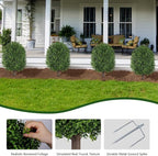 INSPRING 27'' Artificial Boxwood Topiary Trees Outdoor Fake Bushes Plants UV Resistant Evergreen Shrubs with Metal Ground Spike for Porch Patio Garden, 2 Pack