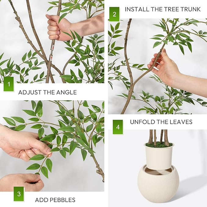 GarveeHome Artificial Plants Indoor,6 ft Tall Faux Floor Plant in Pot, Nandina Artificial Tree with White Planter for Home Decor Office Living Room