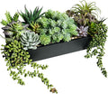 Winlyn 15" Artificial Succulents Arrangement Faux Succulents in Rectangular Black Wooden Planter Box Faux Potted Succulents Plant Garden for Gifts Home Table Centerpiece Mantel Greenery Décor