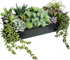 Winlyn 15" Artificial Succulents Arrangement Faux Succulents in Rectangular Black Wooden Planter Box Faux Potted Succulents Plant Garden for Gifts Home Table Centerpiece Mantel Greenery Décor