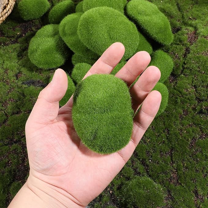 JJUNW 80Pcs Artificial Moss Rocks, Decorative Green Moss Balls, Fake Moss Rocks for Floral Arrangements, Fairy Gardens and Crafting