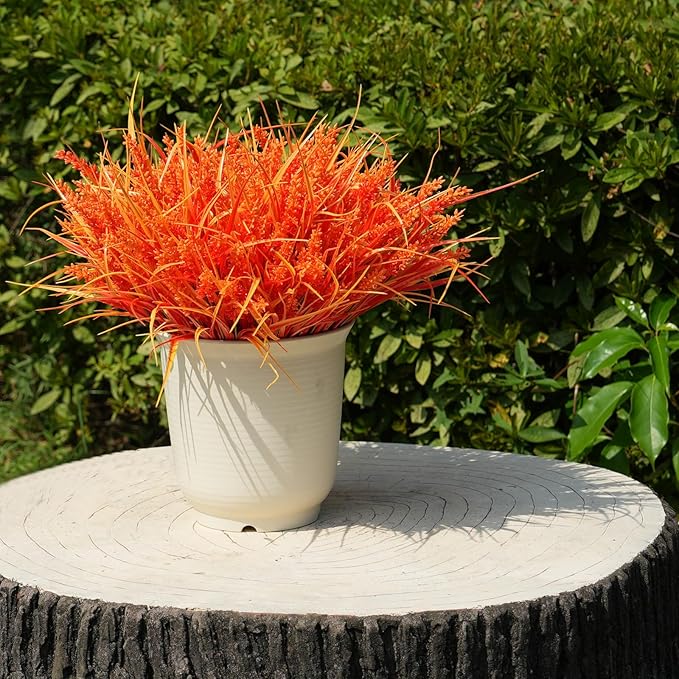 20 Bundles Artificial Plants Outdoor, UV Resistant Fake Flowers, Realistic Faux Lavender Shrubs for Porch Garden Window Box Home Decoration (Fall Orange-red)