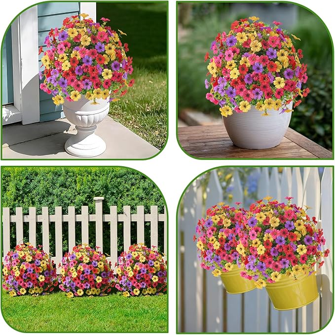 Alupssuc 2Pcs 20" Artificial Topiary Ball Flowers For Outdoors Planters, Spring Decoration with Spike, UV Resistant Faux Summer Plants, Fake Bushes Indoor Decor, Mix 4 Colors for Garden, Porch & Patio