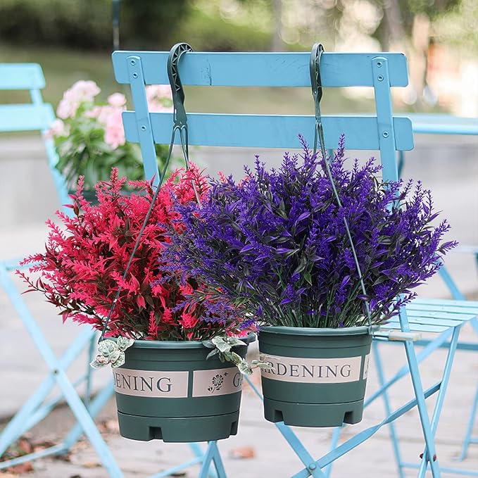 Artificial Plants Outdoor Artificial Lavender Flowers 12 Bundles Outdoor UV Resistant Fake Flowers No Fade Faux Plastic Plants Garden Porch Window Box Decorating,Spring Decorations for Home(Purple)