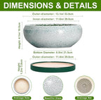 Bonsai Pots 13 Inch - Shallow Ceramic Planter with Drainage Hole and Saucer, Round Succulent Pots for Indoor Outdoor, Large Succulent Planter, Apartment Decor, Gardening Gifts, Green