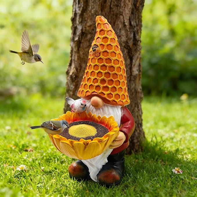 Solar Garden Gnome with LED Lights - Sunflower Garden Gnomes Outdoor, Gnomes Decorations for Yard, Patio, Lawn - Gift for Mom, Grandma, Gnome Gifts for Women, Garden Lovers