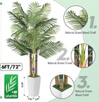 6ft Artificial Palm Tree Indoor Plant，Triple Faux Tropical Areca Floor Plant in Pot，Artificial Plants with Lifelike Leaves for Home Office Decor