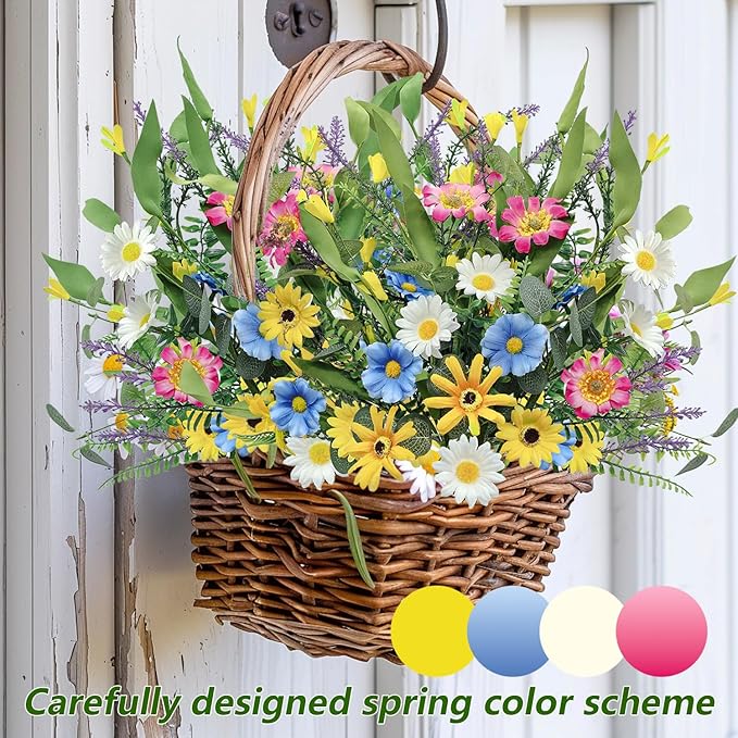 4 Bundles Artificial Daisy Flowers Bouquet Fake Wildflowers Silk Spring Floral Stems Arrangements for Home Indoor Living Room Kitchen Table Vase Wedding Party Decor