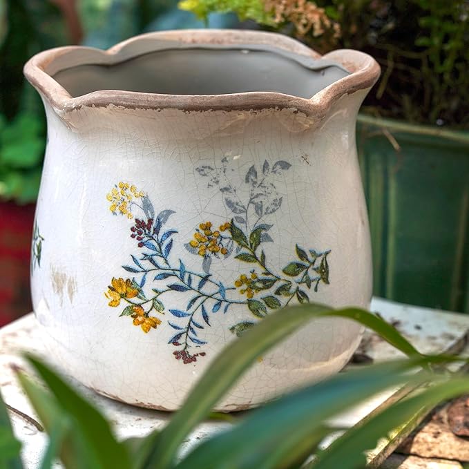 Dosayes Rustic Ceramic Planter, 6 Inch Tuscan Vintage Flower Pot with Drainage, Farmhouse Garden Pot for Indoor Plants, Kitchen & Garden Tuscan Decor, Plant Lover Gift (Yellow)
