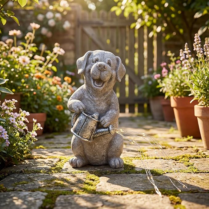 Lavezee Dog Statues Outdoor with String Lights for Garden Decor, Dog Garden Statue for Patio Lawn Porch Walkway Yard Decoration, Ideal Gifts for Dog Lovers Women Mom Grandma