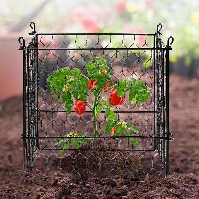 VEVOR 4 Pack Plant Protectors from Animals, 13.4'' x 13.4'' Chicken Wire Plant Protector, Plant Cages for Outdoor Plants, Flowers & Vegetables, Keeps Bunny Chicken Squirrels Out, 16pcs Metal Mesh