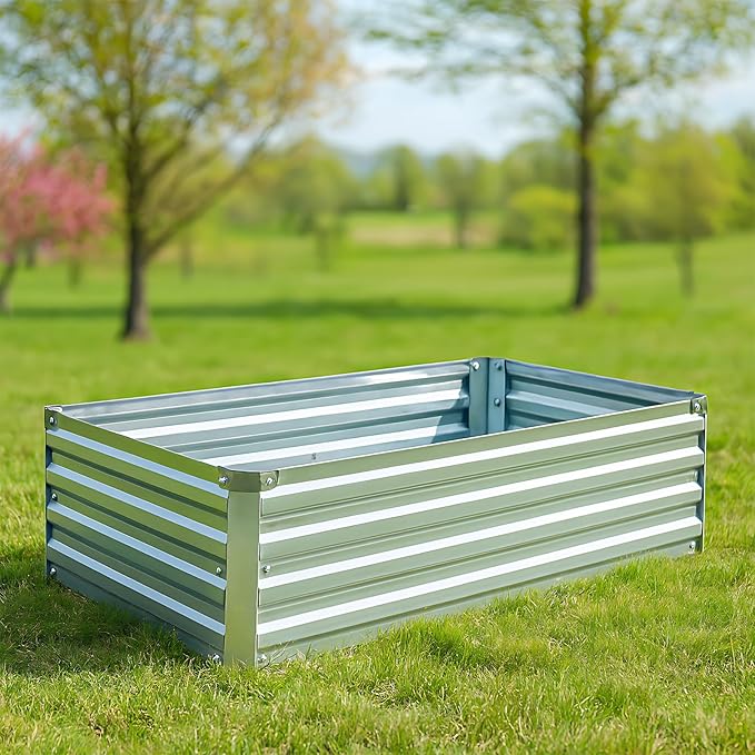 Meberam 2 Pack 4x2x1FT Galvanized Raised Garden Beds Kit Outdoor Metal Gardening Planter Box for Vegetable Elevated Flower Herbs,Gray