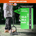 Saker Manual Lawn Aerator Tool, with 15 Iron Spikes Adjustable Height, Double-Layer Spring, Heavy-Duty Iron Lawn Aerator Tool with Gloves for Loosening Soil Aerating Patio, Yard, Garden Orange