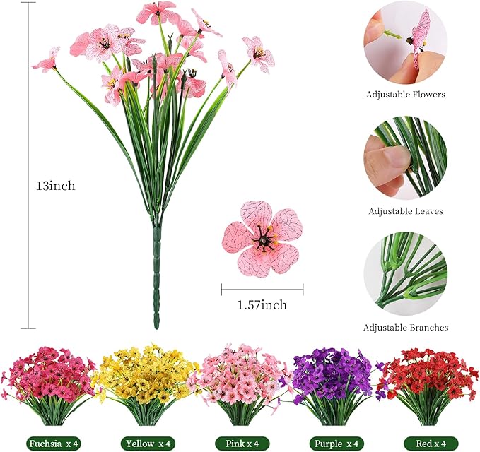AmyHomie Artificial Flowers for Outdoors UV Resistant - 20 Bundles Fake Plants Outdoor, Faux Silk Flowers No Fade for Planters Garden Porch Window Box Patio Decoration (Mix Color)